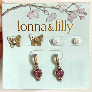 Lonna&Lily Gold and Silver Tone 3-Pc set crystal Butterfly earrings, NEW🌸